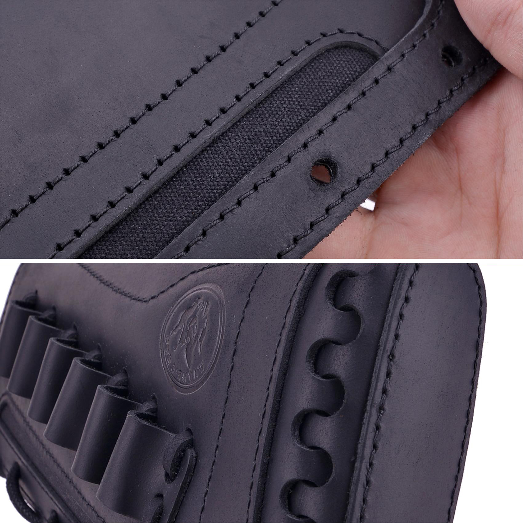 Leather Rifle Buttstock Cover Sleeve with Rifle Ammo Holder .308 .45/70 .40/65 410 .22-250 for Left Handed
