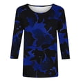 thumbnail image 5 of SOOMLON 3/4 Length Sleeve Women's Shirts Plus Size Tunic Cotton Tops Casual Crew Neck Shirts Cute Floral Graphic T Shirts 2025 Fashion Spring Summer Ladies Tops Loose Fit Outfits Pullover Blue L, 5 of 5