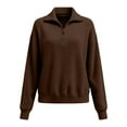 thumbnail image 5 of NTACZA Zip Mock Neck Sweaters for Women Trendy Brown Dressy Quarter Zip Sweaters Pullover Knitted Polos Ladies Jumpers S, 5 of 9