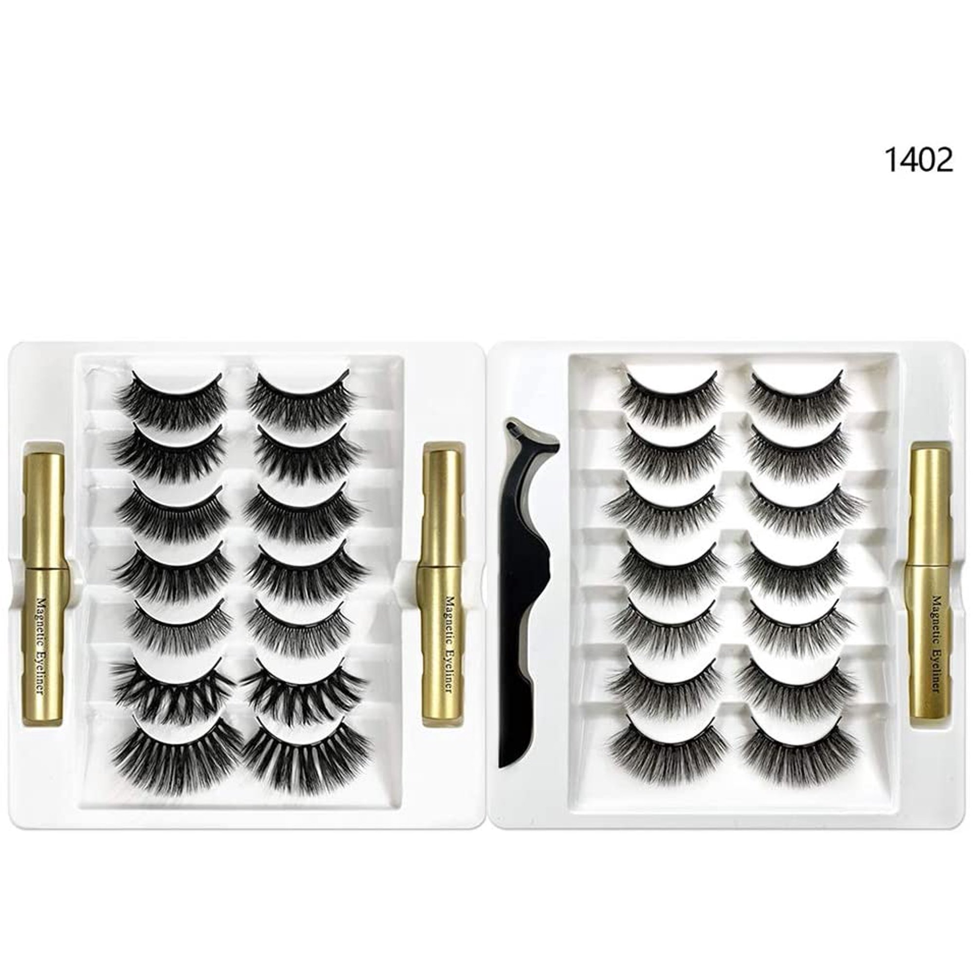 Set 14 Paires De Faux Cils Magnétiques Avec Pince Eyeliner - Neuf, Effet Volume 3D Naturel