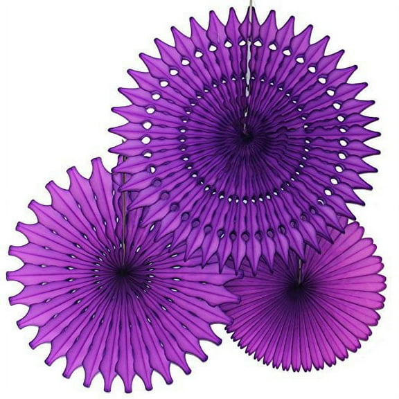 Hanging Purple Tissue Fan Decorations, Set of 3 (21 inch, 18 inch, 13 inch) by Devra Party