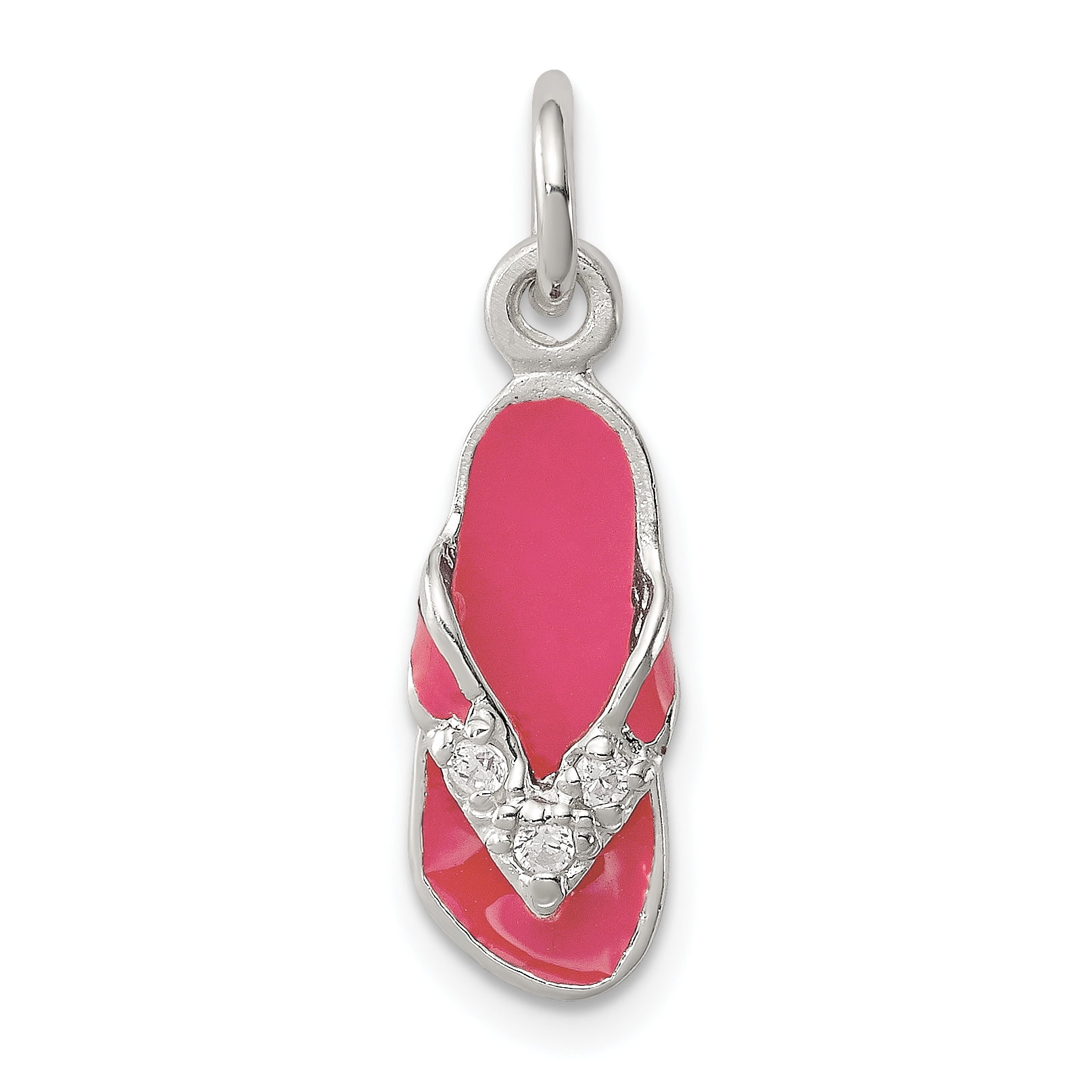 925 Sterling Silver Cubic Zirconia and Pink Enameled Flip Flop Charm and Pendant