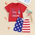 thumbnail image 2 of Okbabeha Toddler Boy 4th of July Outfit Letter Embroidery Short Sleeve Tops with StarStripe Shorts Fourth of July Clothes, 2 of 7