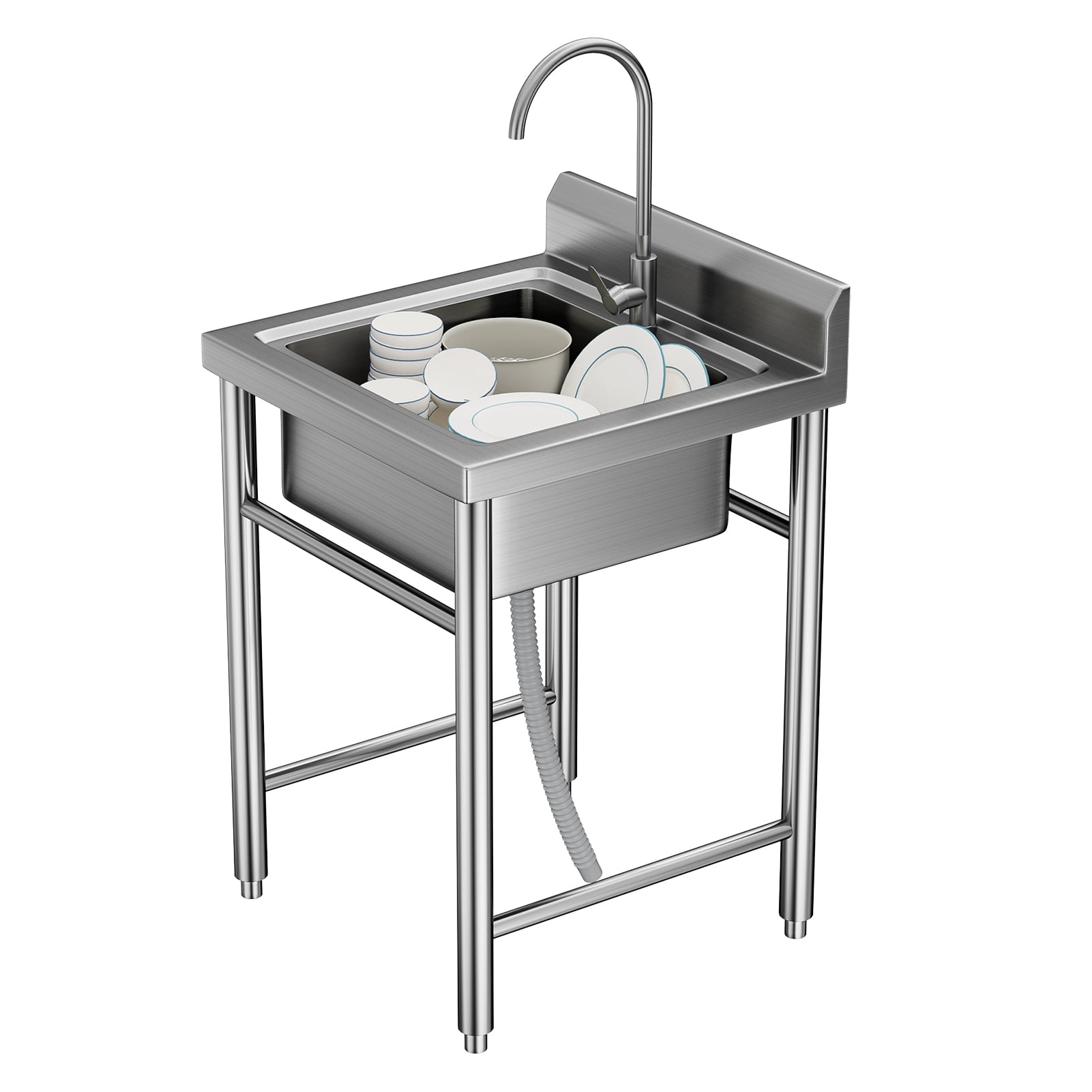 Suhire Freestanding Stainless Steel Utility Sink, Commercial Outdoor Sink with High Baffle, Single Bowl Laundry Sink for Restaurant Garage