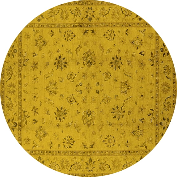 Ahgly Company Indoor Round Oriental Yellow Traditional Area Rugs, 5' Round