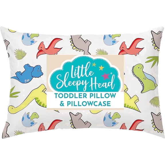 Little Sleepy Head Toddler Pillow with Toddler Pillowcase (Dinosaurs) Best Pillow for Kids! 13x18"