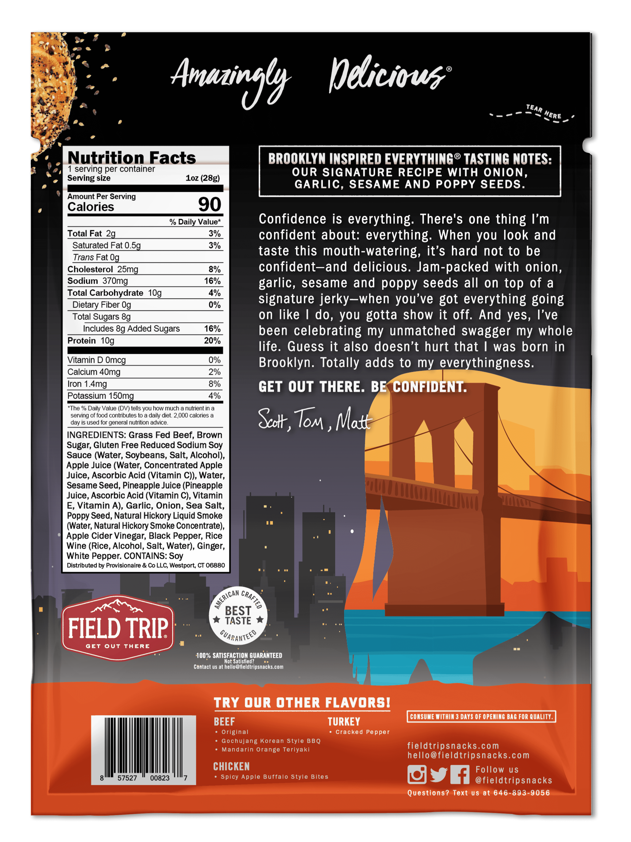 Field Trip Brooklyn Style Everything Beef Jerky 1 Ounce Bag - 12 per Case