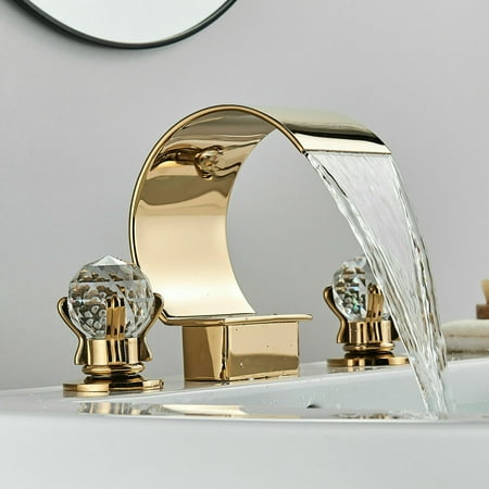 

CES Gold Bathroom Faucet 3 Hole Dual Crystal Knobs Widespread Vanity Basin Mixer Tap Bathtub Filler Faucet for Bathroom Sink