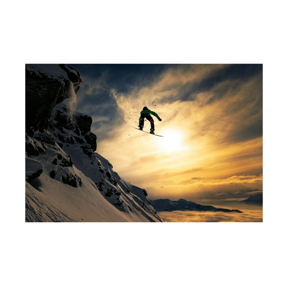Trademark Fine Art Jakob Sanne Sunset Snowboarding Canvas Wall Art - 22x32