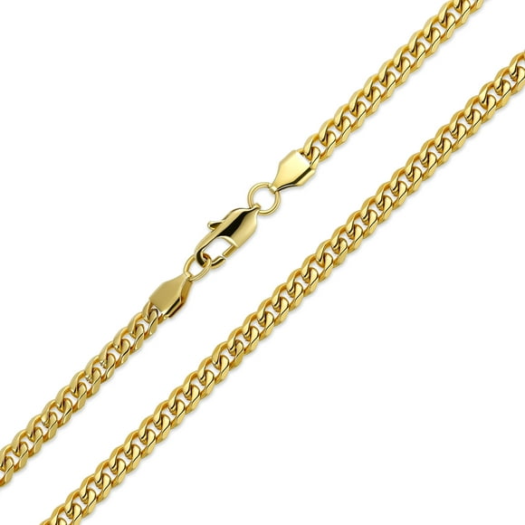 Heavy Duty Biker Jewelry Solid 8MM Curb Miami Cuban Link Chain for Men Necklace 14K Gold Plated Stainless Steel 30 Inch