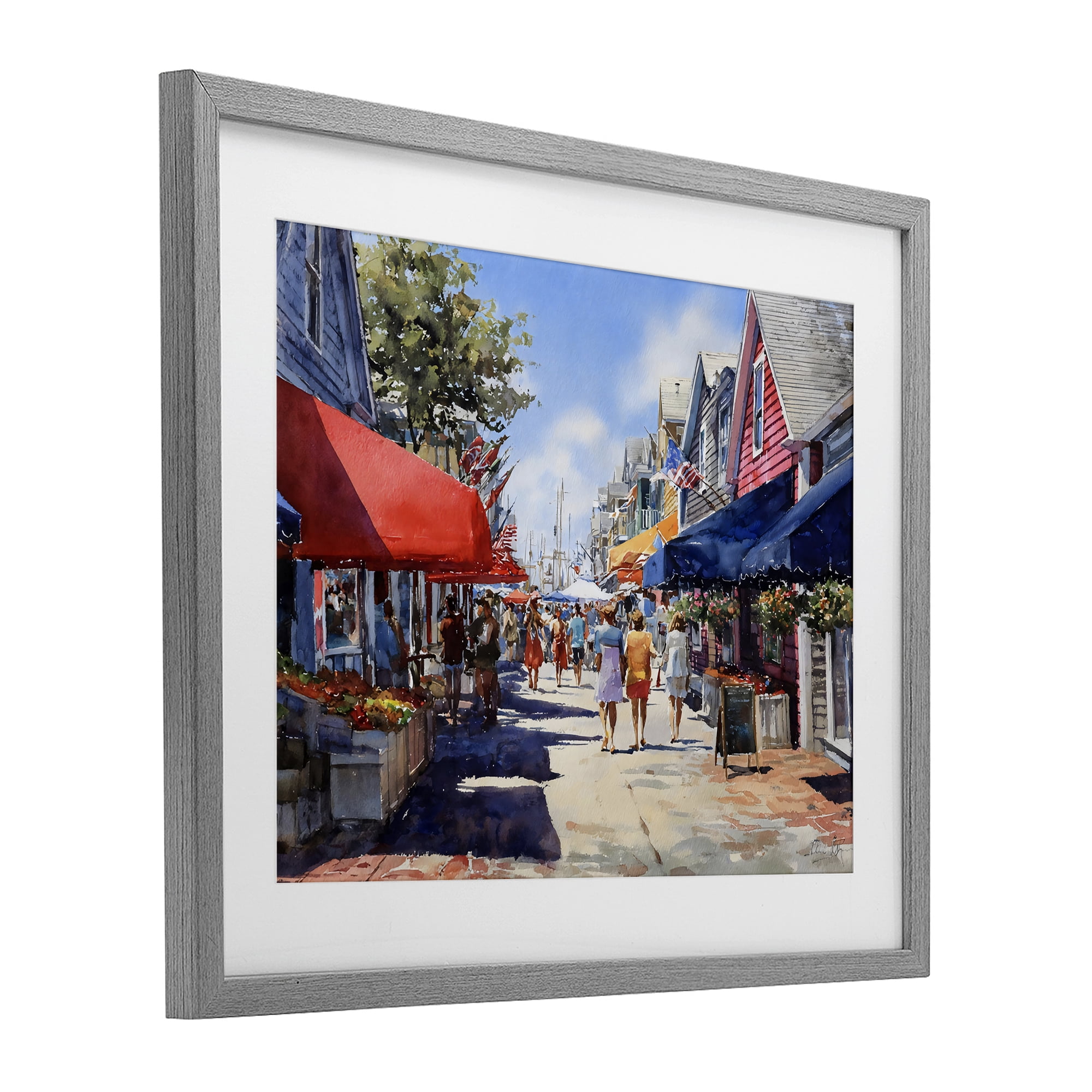 Stupell Industries American Coastal Town Stroll Gray Framed Print Under Glass, design by Franklyn Gregory