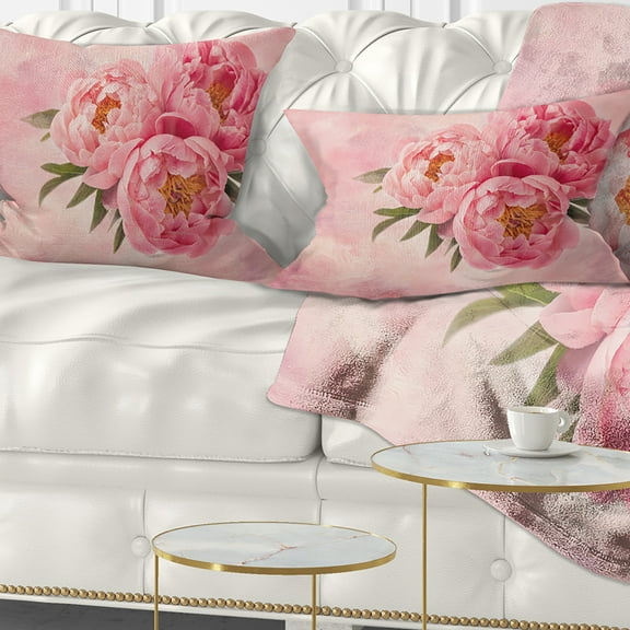 Designart Peony Flowers in Vase on Pink - Floral Throw Pillow - 12x20
