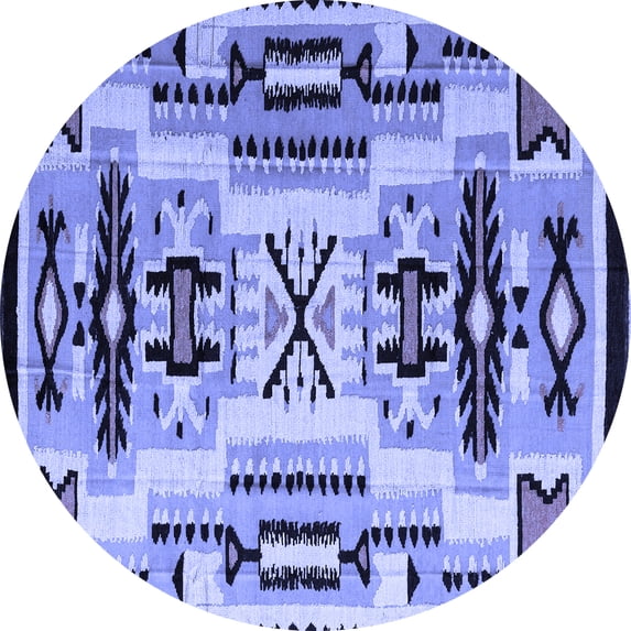 Ahgly Company Indoor Round Abstract Blue Modern Area Rugs, 8' Round