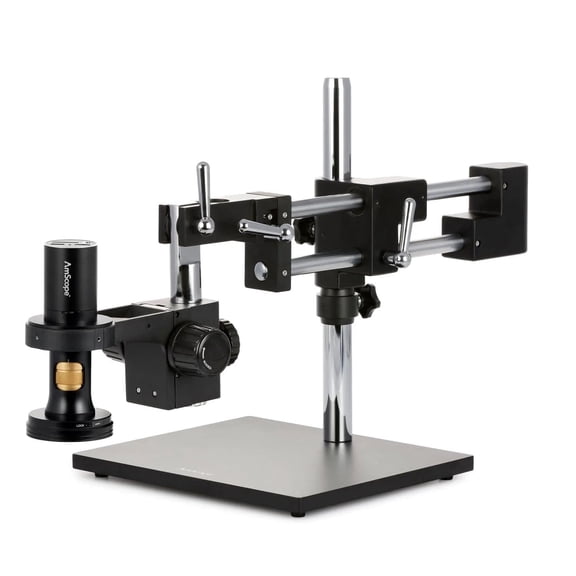 AmScope - 1080p HDMI All-in-One Digital Microscope with Zoom Optics on Double-Arm Boom-Stand - DM756H2D-DAB