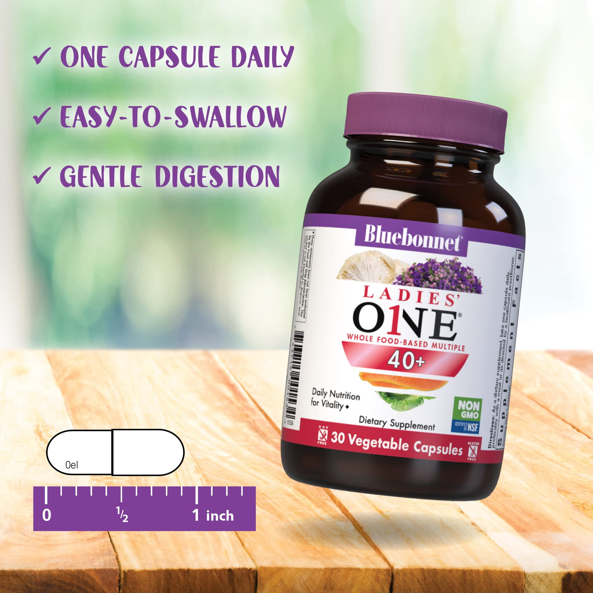Bluebonnet Ladies’ ONE 40+ Whole Food-Bed Multiple, Multivitamin for Women 40+, 60 Days