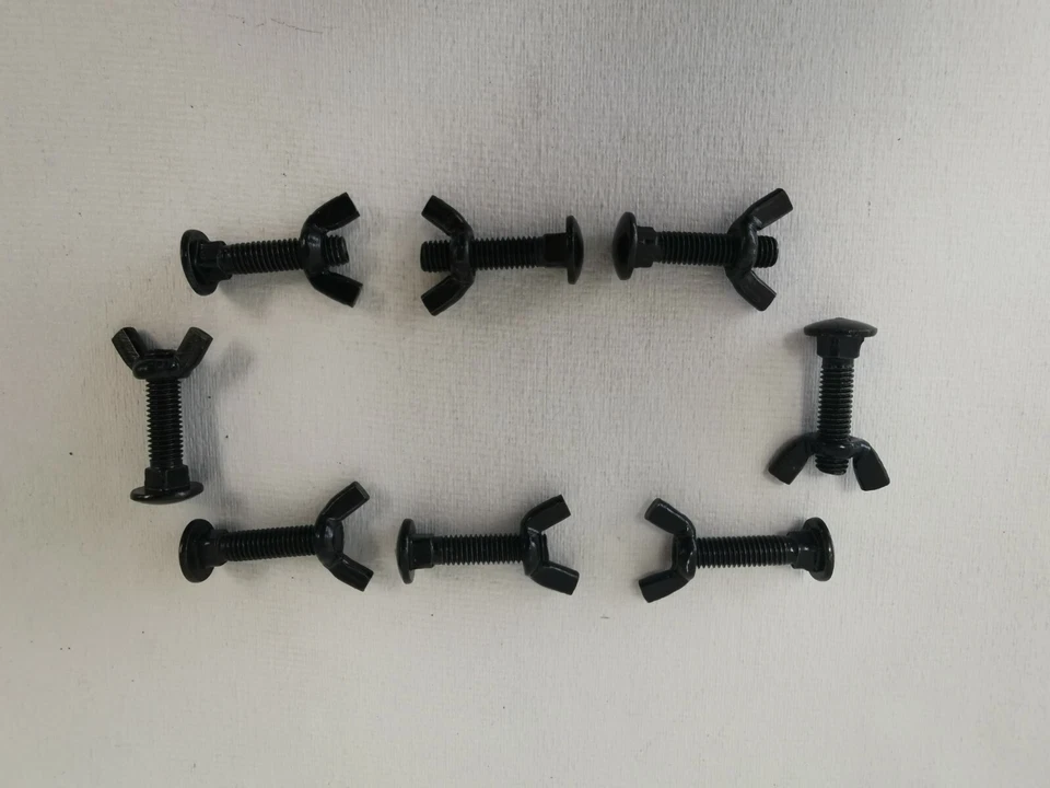 CIRCLE- M8 X 30Mm Black Carriage Bolts With Wing Nuts. Qty:(8 Sets)