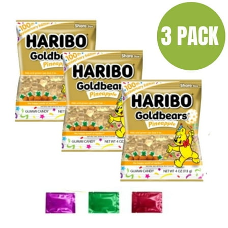 Pineapple Gummy Bears Candy, Bear-Shaped Chewy Snacks, 4 oz Bag, 3 Pack w/ Bonus LaPrima Morceau Bonbon – Soft Fruity Gummy Candy, Made in Germany