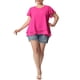 thumbnail image 2 of Blusa de Chiffon para Mujer Plus Size Agnes Orinda con Volantes, Mangas Cortas, Cuello en V, Dobles Capas, Casual, Talla 3X, Rosa Fucsia, 2 of 7