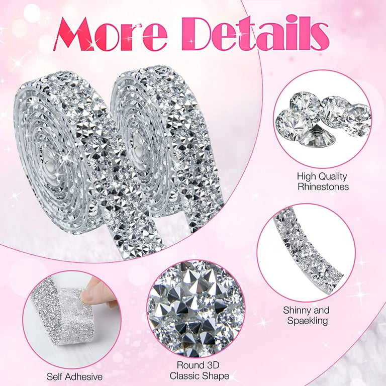 Rhinestone Ribbon Strips Self Adhesive Crystal Stickers Sliver Diamond Ribbon Roll Bling Wrap for DIY Crafts, Makeup Table, Phone, Party Decor