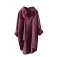 thumbnail image 2 of Pompotops Women's Linen Shirt Roll-Up Sleeve Tops Button Irregular Tunic Pockets Blouse Clearance, 2 of 3