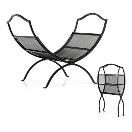 Folding Firewood Rack, 19’’ Portable Steel Fireplace Wood Storage Stand w/Mesh Sides, Indoor/Outdoor Heavy Duty Fire Log Stacker Holder for Stove Fireplace