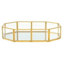 SOPOTUTU Transparent Glass Tray with Brass Wire Frame Jewelry Organizer and Display Dish for Vanity