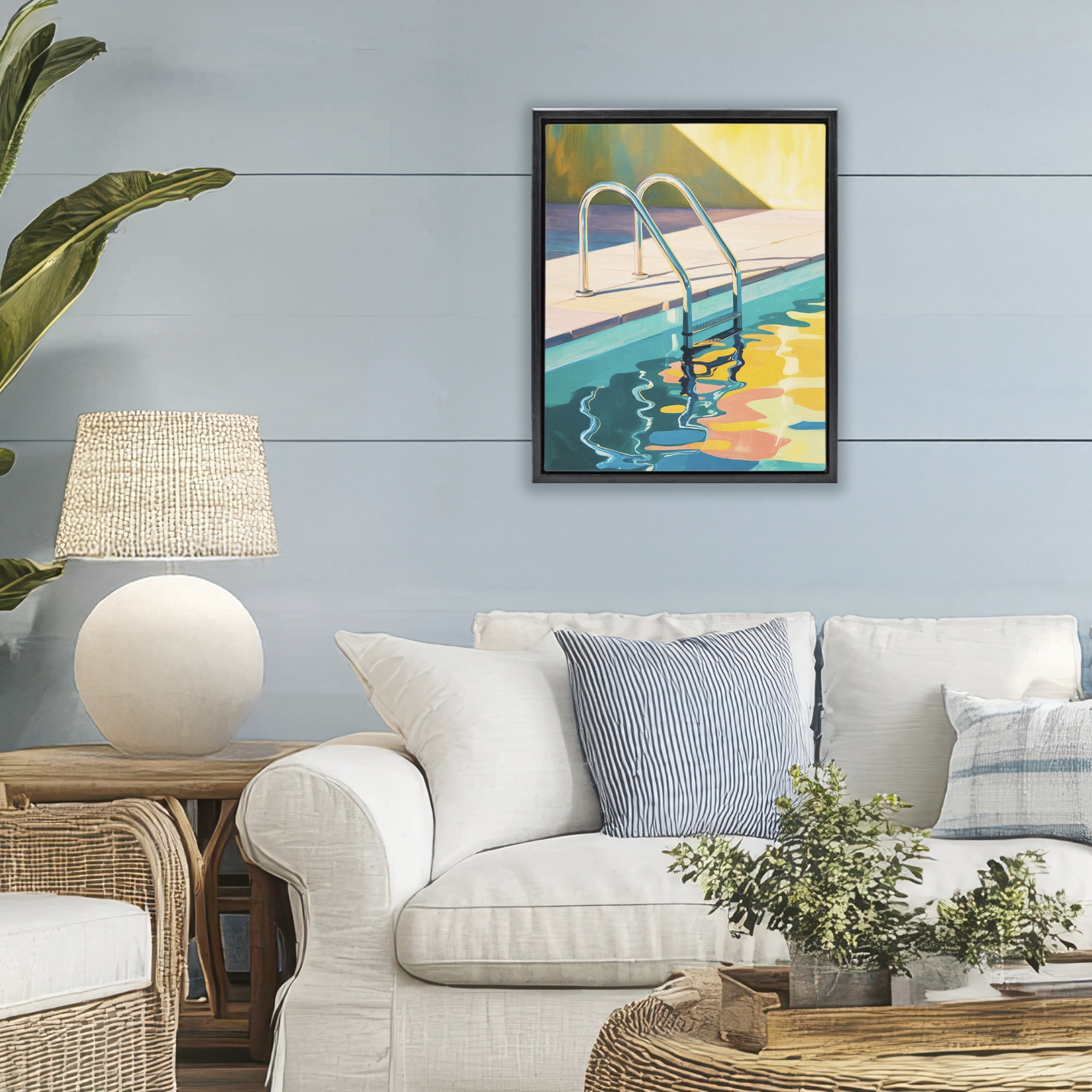 Stupell Industries Pool Ladder At Sunset Black Framed Floater Canvas Wall Art, design by Andreas Magnusson