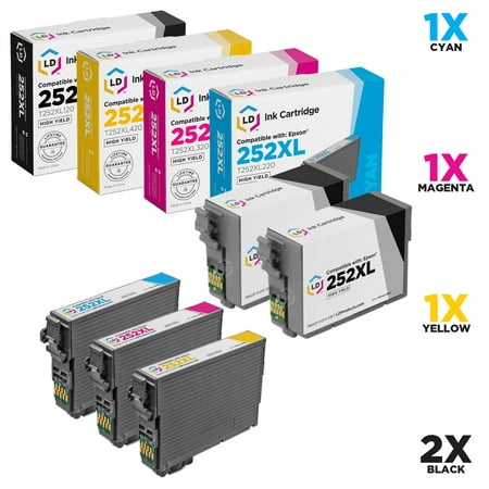 LD Remanufactured Epson 252 / 252XL / T252 / T252XL Set of 5 High Yield Cartridges (2 Black, 1 Cyan, 1 Magenta & 1 Yellow) for use in WorkForce WF-3620, WF-3640, WF-7110, WF-7610 &