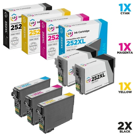 Remanufactured Ink Set LD Remanufactured Epson 252 / 252XL / T252 / T252XL Set of 5 High Yield Cartridges (2 Black, 1 Cyan, 1 Magenta & 1 Yellow) for use in WorkForce WF-3620, WF-3640, WF-7110, WF-7610 & WF-7620 ()