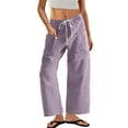 thumbnail image 5 of CQONEPT Women Fleece Sweatpants Drawstring Elastic Waist Trousers Casual Baggy Wide Leg Jogger Pant with Pockets Purple M, 5 of 5