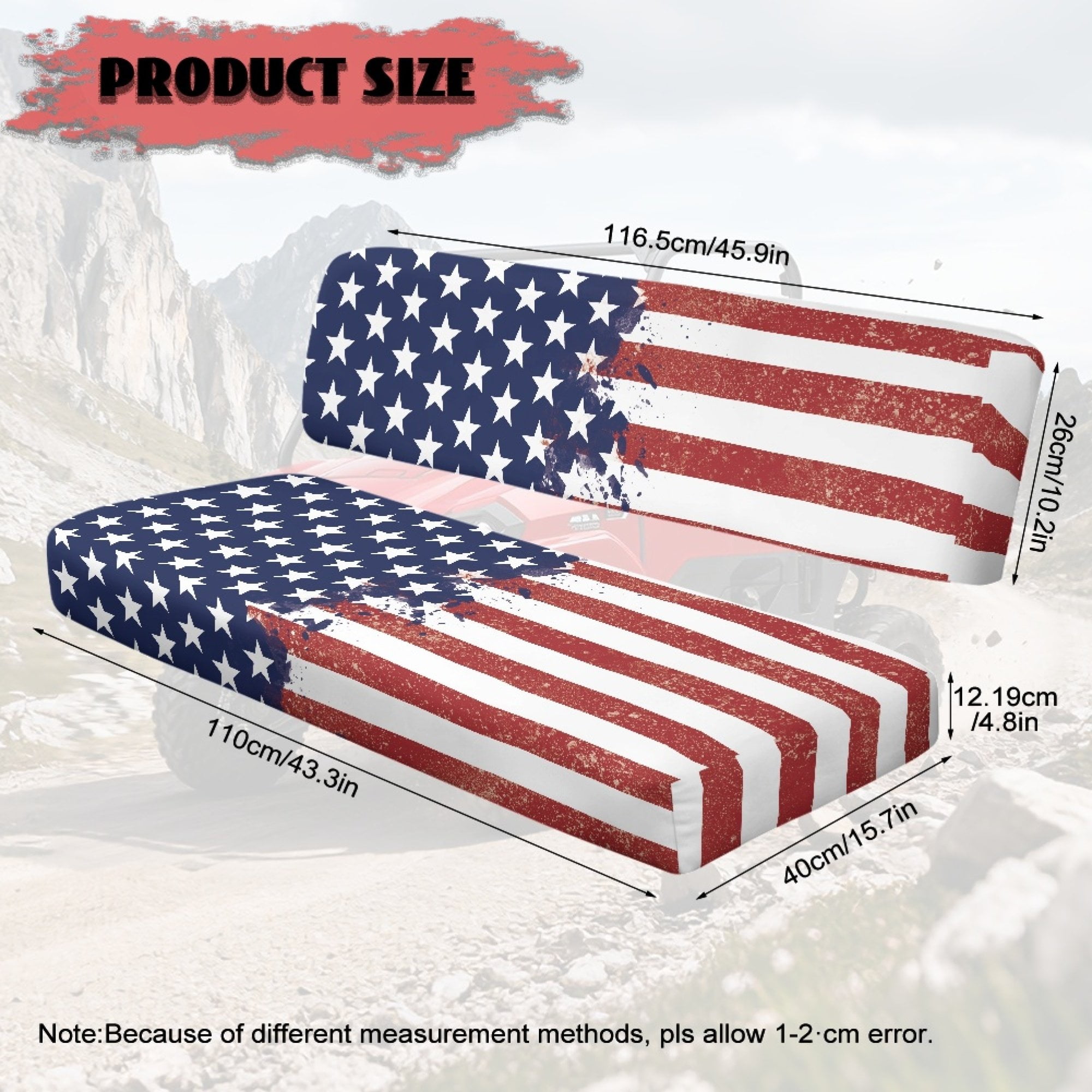 ZIATUBLES 2-Pack Waterproof UTV Seat Covers with American Flag Print, Replacement Bench Seat Protectors Compatible with Kawasaki Mule 3000 3010, Wear-Resistant Polyester UTV Seat Decor Covers