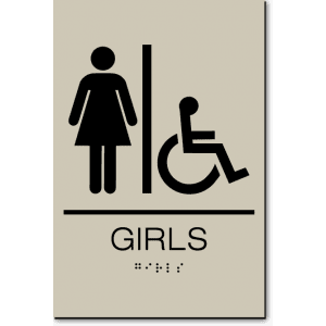 California GIRLS Accessible Restroom Wall Sign-Taupe / Black (1 Unit)
