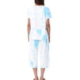 thumbnail image 3 of Conjunto de pijama para mujer INSPIRE CHIC, tie dye, de manga corta, pantalones capri con bolsillos, M, azul y blanco, 3 of 6