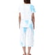 thumbnail image 3 of Conjunto de pijama para mujer INSPIRE CHIC, tie dye, de manga corta, pantalones capri con bolsillos, 2XL, azul y blanco, 3 of 6