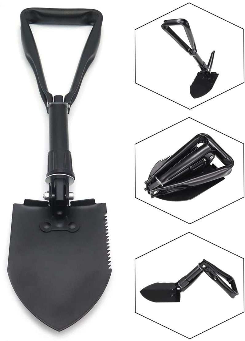 Mini Folding Shovel Military Style with Pick Tool and Case 