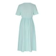thumbnail image 5 of Meichang Women Casual Dresses V Neck Short Sleeve Eyelet Midi Dresses with Tie Knot on Chest Solid Pleated Dresses Flowy A-Line Dresses with Pockets Light Blue XL, 5 of 7