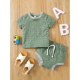 thumbnail image 2 of Seyurigaoka 2 Pcs Toddlers Boys/Girls Outfits, Patchwork Pattern Short Sleeve Round Neck T-Shirt + High Waist Drawstring Short Pants, 2 of 9