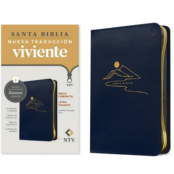 Biblia Compacta Ntv, Letra Gigante de ZÃ­per Con Filament (Sentipiel, Azul, Letra Roja), (Hardcover)