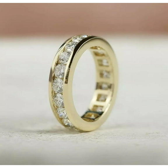 3TCW Round Cut Lab Created White Diamond Full Eternity Wedding Band Ring 14k Yellow Gold Plated