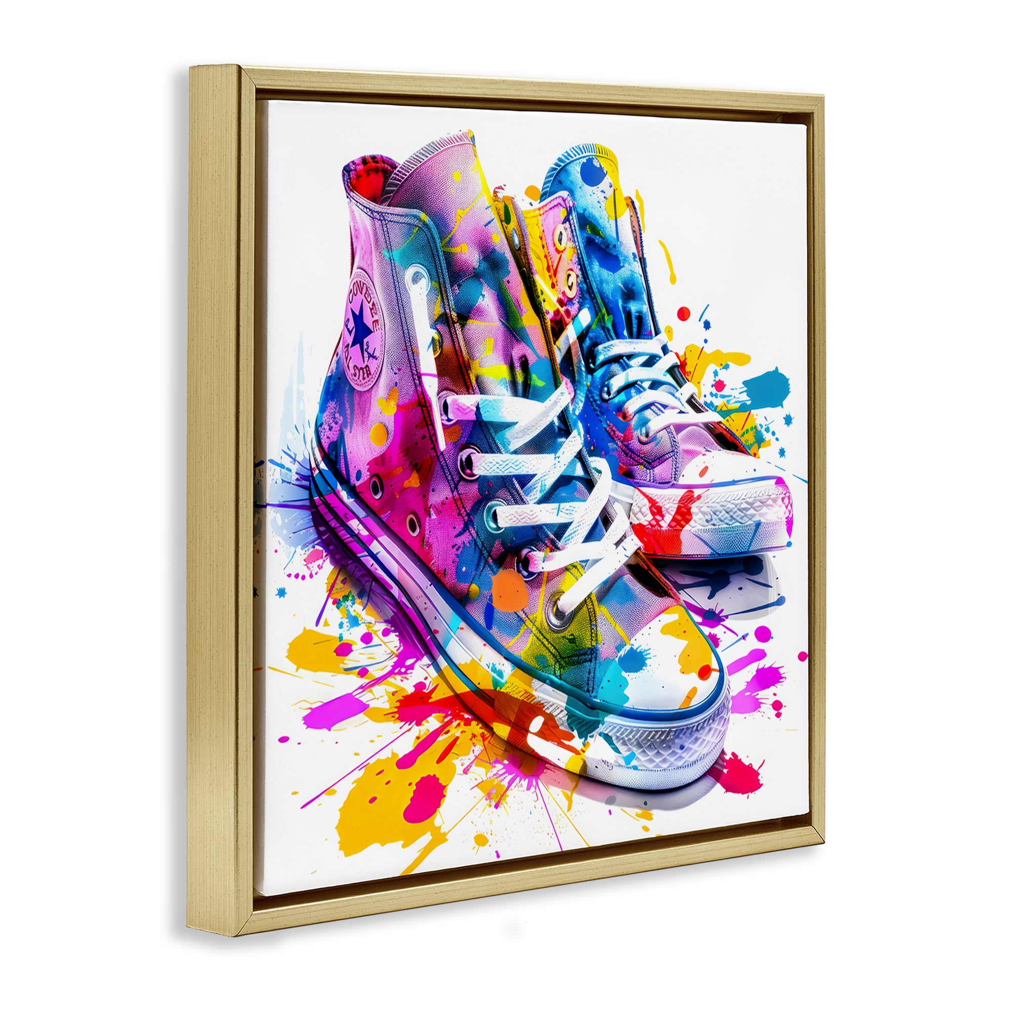 Stupell Industries High Top Sneakers Splash Gold Framed Floater Canvas Wall Art, design by Creative Studio