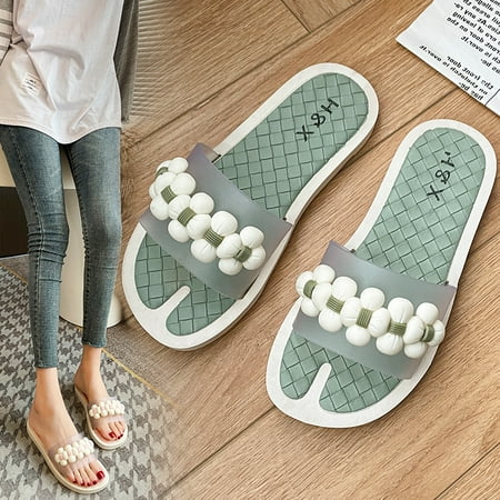 

Women s Low-Heeled Slippers Bottom Slides Slippers Open Toe Flowers Flat Slippers Transparent Slippers