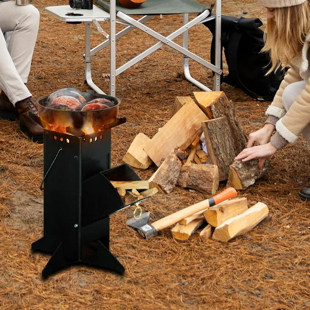Estufa de leña para acampar al libre, para picnic, de acero negro, portátil, plegable, resistente, para senderismo, patio, barbacoa, emergencia