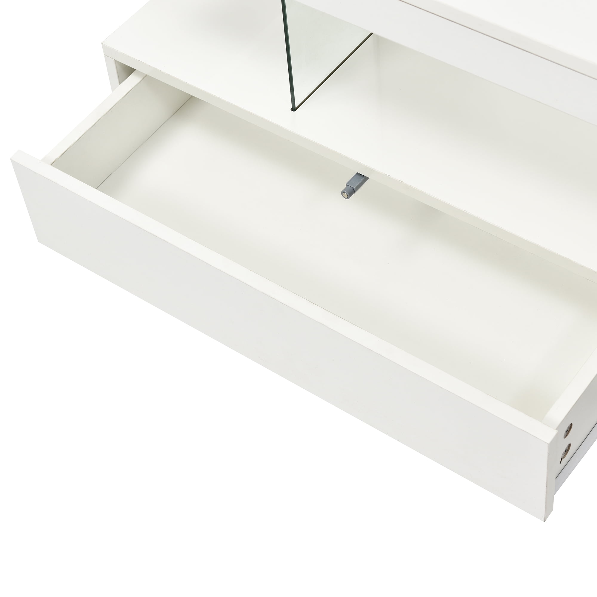 Euroco LED Coffee Table with Storage and Display Shelves, Modern Black Center Table with 2 Drawers and 16-Color LED Lights for Living Room