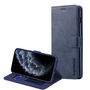 Apple iPhone 11 Pro Navy Blue Genuine SupRShield Wallet Leather Flip Stand Magnetic Case Cover