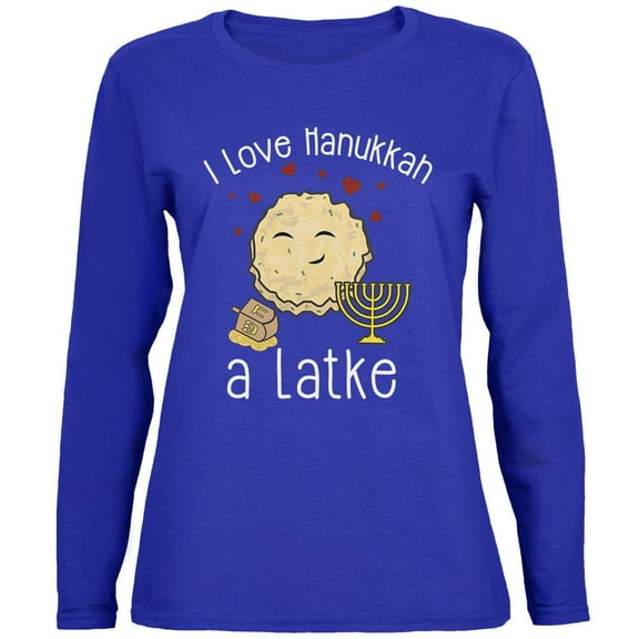 I Love Hanukkah a Lot Latke Womens Long Sleeve T Shirt Royal MD