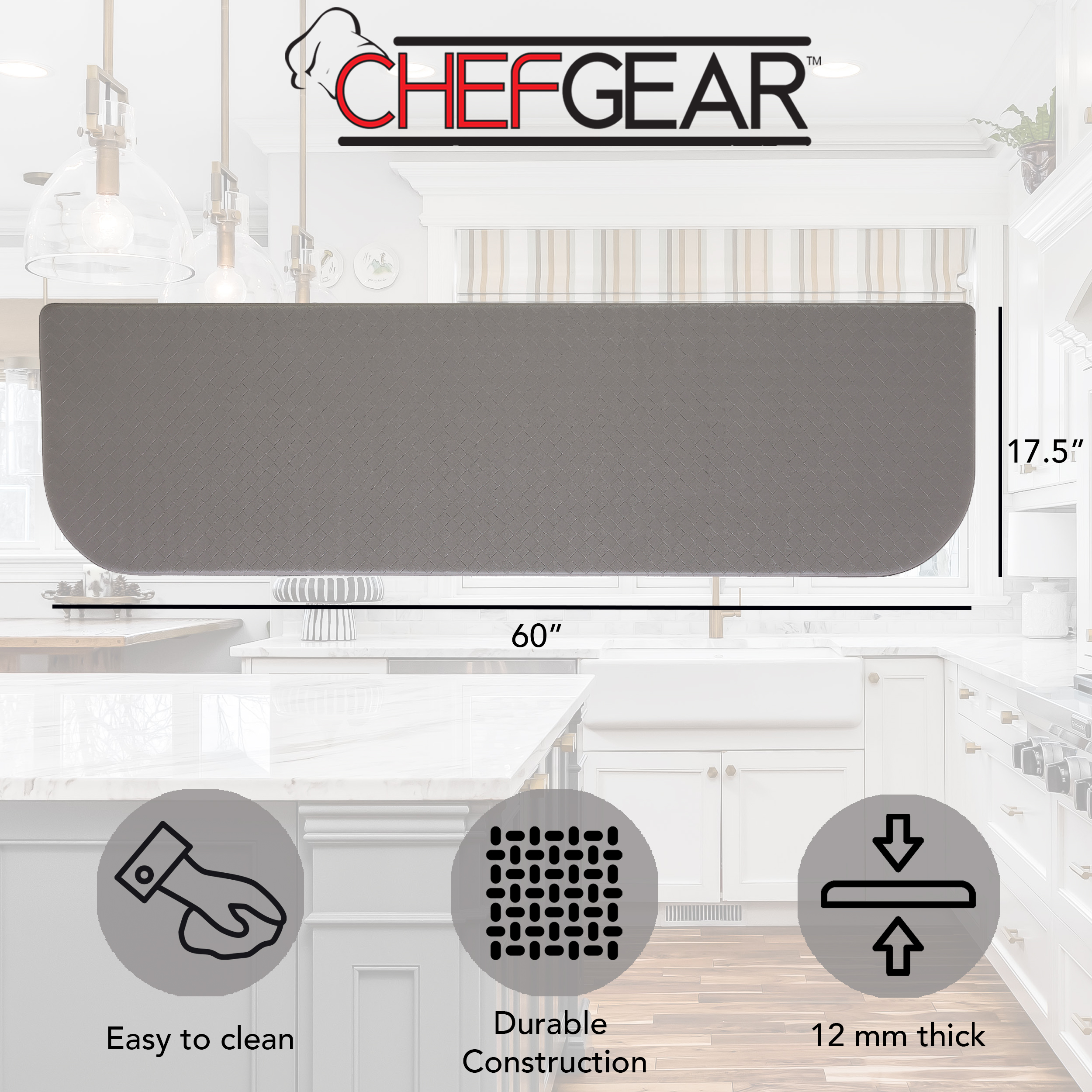 Anti-Fatigue Kitchen Mat, Gray, Playa Basketweave Wedge by Chef Gear, 17.5 in. x 60 in.