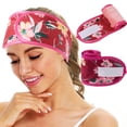 thumbnail image 4 of Nvzi Diadema de spa facial, envoltura de maquillaje, diademas de tela de rizo, toalla ajustable para el cabello para lavarse la cara (paquete de 3) (C Floral (rosa + rojo + azul)), 4 of 5