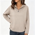 thumbnail image 2 of Lcziwo Quarter Zip Sweatshirt for Women Long Sleeve Oversized Casual Hoodies Y2K Fall Winter Fashion Pullover with Pockets Khaki,XXL, 2 of 7