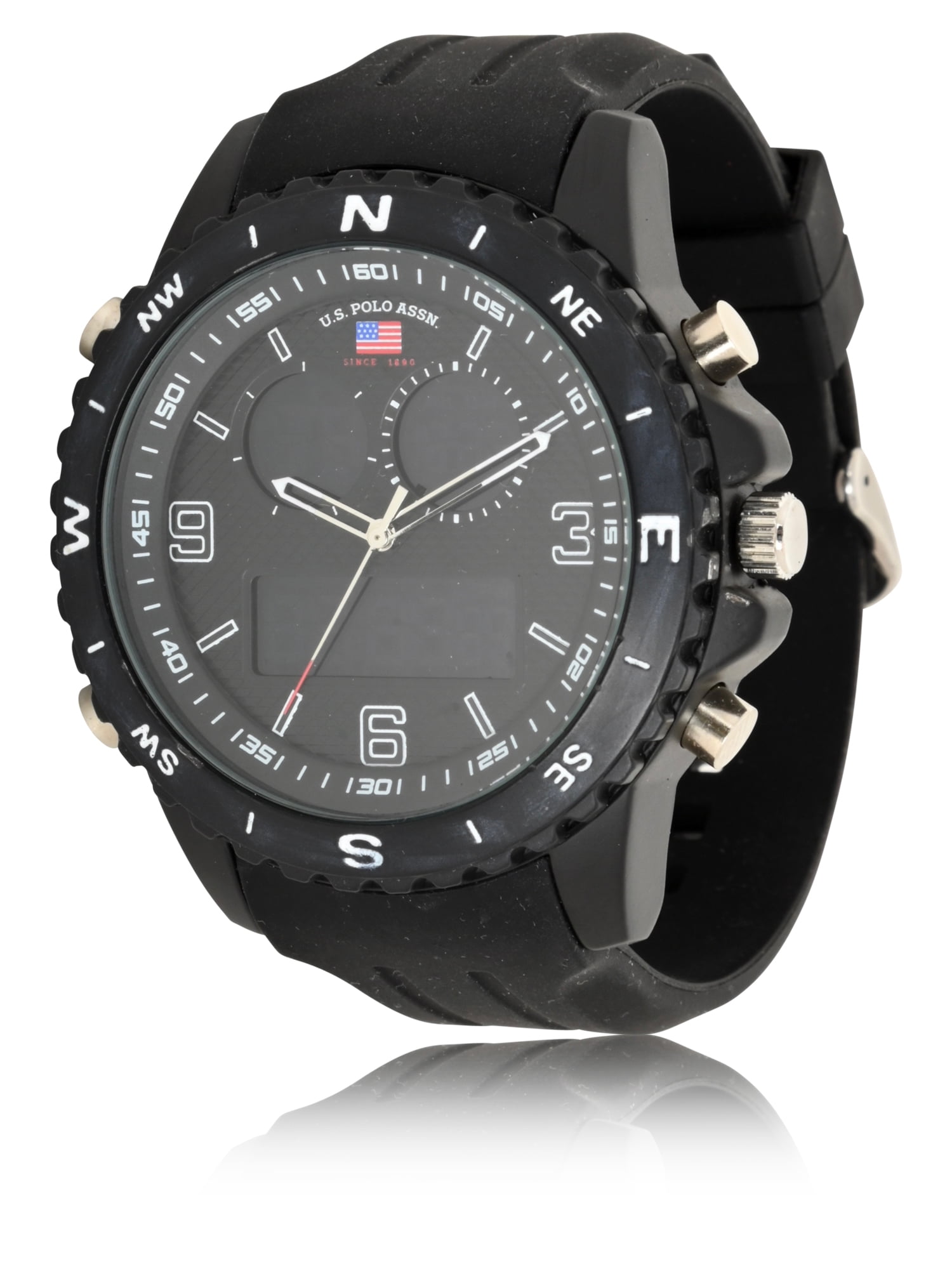 U.S. Polo Assn. Adult Mens Analog Watch with Black Rubber Strap ...