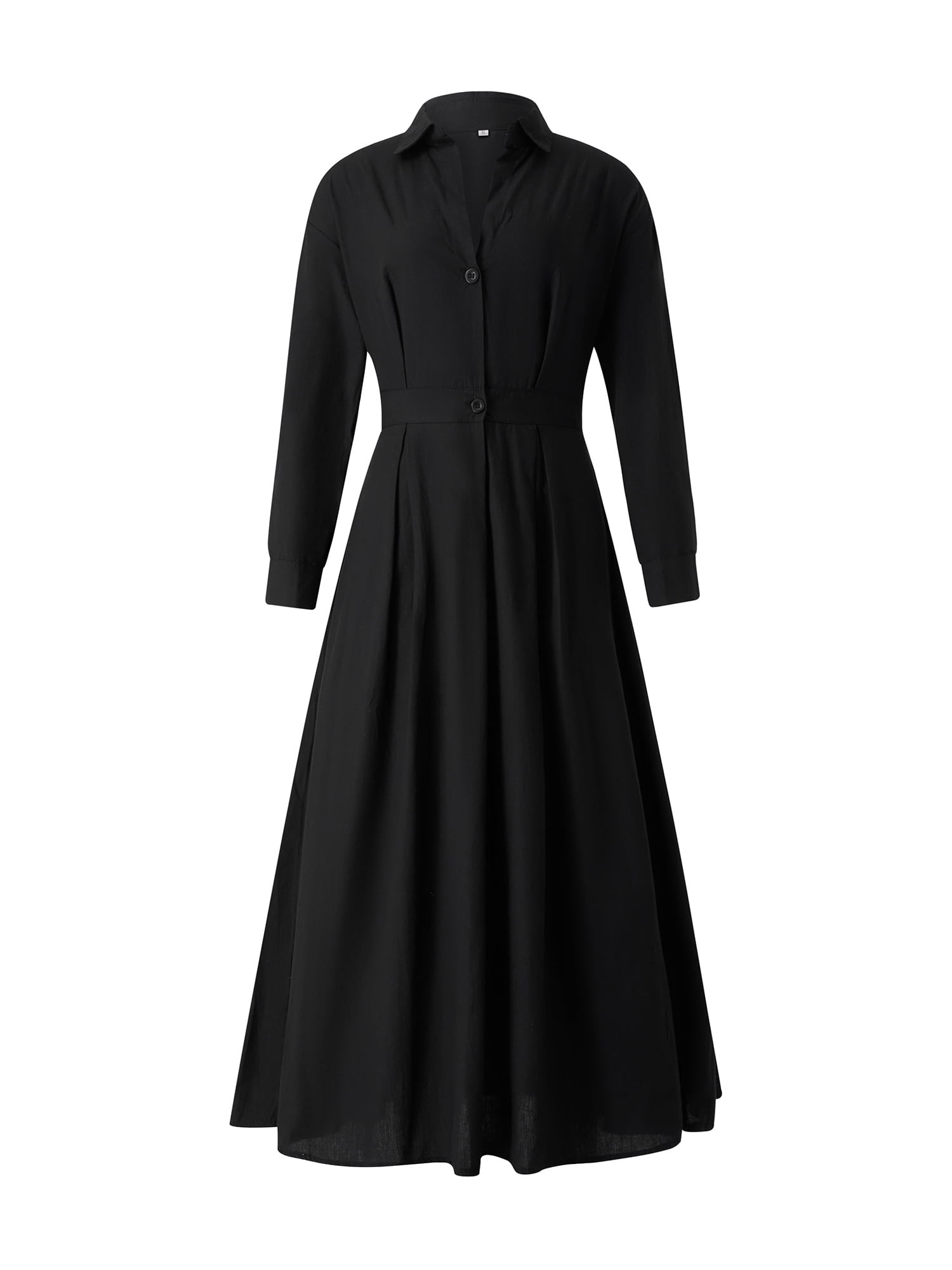 Women's Long Sleeve Button Down Shirt Dresses Lapel Collar Elastic Waist A Line Casual Elegant